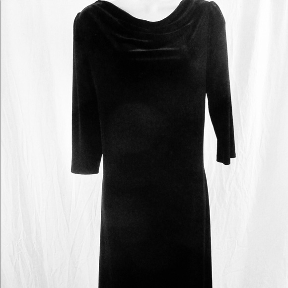 J. Jill Dresses & Skirts - J Jill Black Velvet Dress Sz 4 Draped Neck Midi